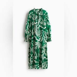 H&M L RUFFLE-COLLAR MIDI DRESS - Green/cream patterned